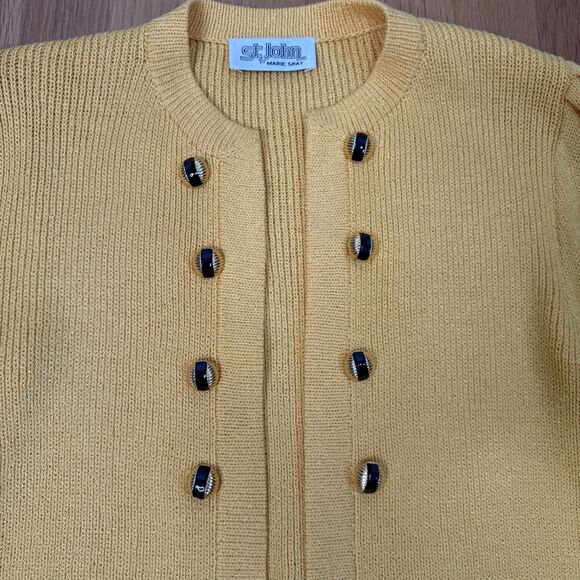 VTG St John By Marie Gray Knit Cardigan Open XS Knit Short Gold Buttons - Picture 10 of 11